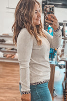 Parchment Ribbed Contrast Leopard Edge Round Neck Plus Size Top Plus Size Tops d8c280469122ff70