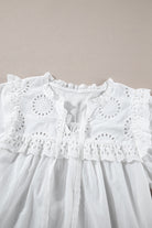 White Embroidered Lace Patchwork Tie Neck Half Sleeve Blouse Blouses d8f555b76c9148d1