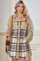 Khaki Plaid Patchwork Long Sleeve Jacket Jackets d8f810fd922a70ed