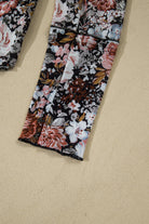 Brown Floral Print Mesh Mock Neck Slim Top Long Sleeve Tops d926d977cb2f526a