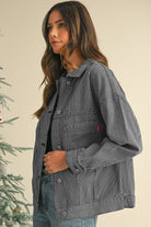 Blue Stripe Washed Oversized Pocketed Denim Jacket Jackets d92cfd13012477a7