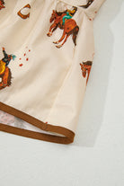 Apricot Rodeo Print Tied Front Puff Sleeve Peplum Top Blouses d934fb530c968203