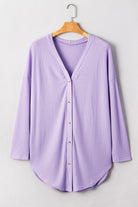 Orchid Petal Plus Size Waffle Knit Button Front Cardigan Plus Size Sweaters&Cardigans d95418e2d157470c