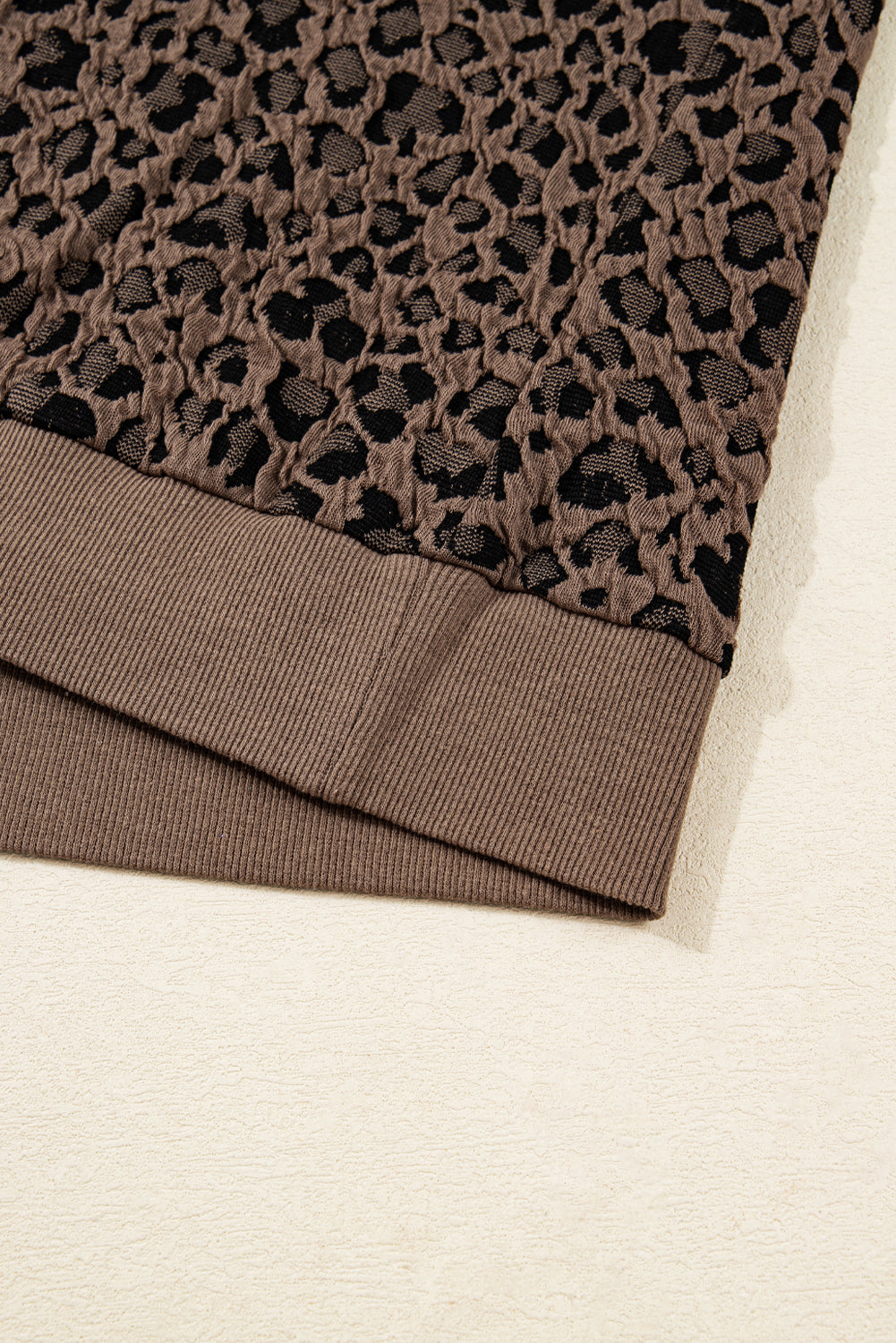 Brown Ribbed Trim Leopard Print Long Sleeve Top Long Sleeve Tops d96cdf1e18b21e02