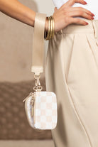 Beige Checkered Mini Zipper Dual Pouch Wristlet Bags d9e1fd02b889b041