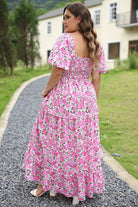 Pink Plus Size Floral Print Smocked Puff Sleeve Maxi Dress Plus Size Dresses d9f9e3345409d35b