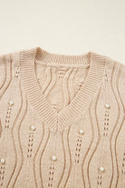 Smoke Gray Pearl Beaded Embellished Lace Applique Pointelle Knit Sweater Sweaters da0b59100f8e47dd