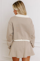 Parchment Raw Edge Detail Patchwork Cropped Pullover Drawstring Skirt Set Two Piece Skirt Sets da218478364930d8