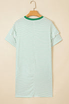 Green Stripe Ruffle Short Sleeve T Shirt Mini Dress Short Dresses da2d06174f922d53