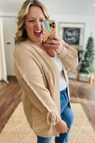 Parchment Cable Knit Braided Tie Sleeve Plus Size Knit Cardigan Plus Size Sweaters&Cardigans da4a9e31f2f02e22