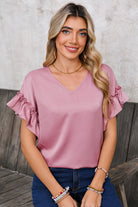 Toadstool Satin Ruffle Sleeve V Neck Blouse Blouses da70aae6ad45e6cf