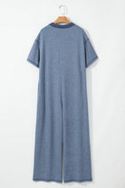 Beau Blue Patchwork Pocket Short Sleeve Jumpsuit Jumpsuits dac99cb371a3479b