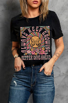 Black Always Keep Growing Butterfly Flower Graphic Tee Graphic Tees dae1e52a5182ccbd