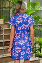 Purple Pop of Color Quarter Zip Collar Drawstring Waist Floral Mini Dress Short Dresses dafa2ded0e028f7a