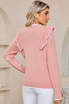 Light Pink Bow Detail Contrast Trim Ruffle Sweater Sweaters db06e39e5c87c081