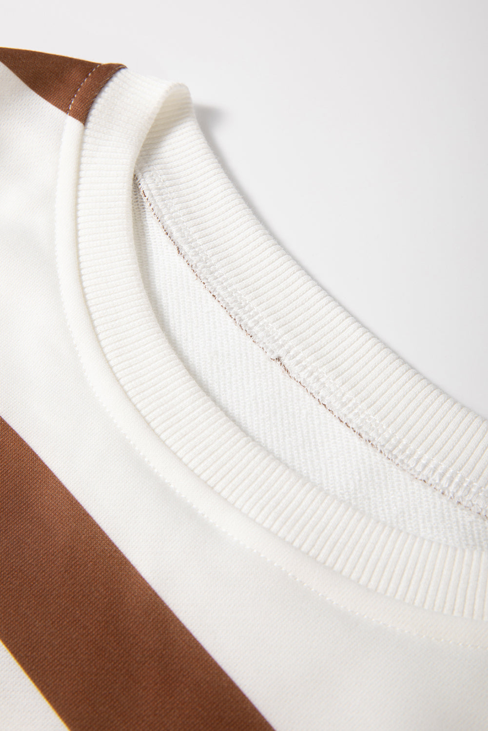 Light French Beige Striped Drop Shoulder Pullover and Joggers Set Two Piece Pants Sets db17f510511bc901