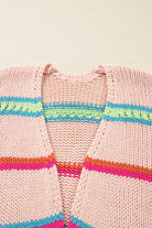 Multicolour Open Front Striped Colorblock Knit Oversize Cardigan Cardigans db18b1a09fdbddb2