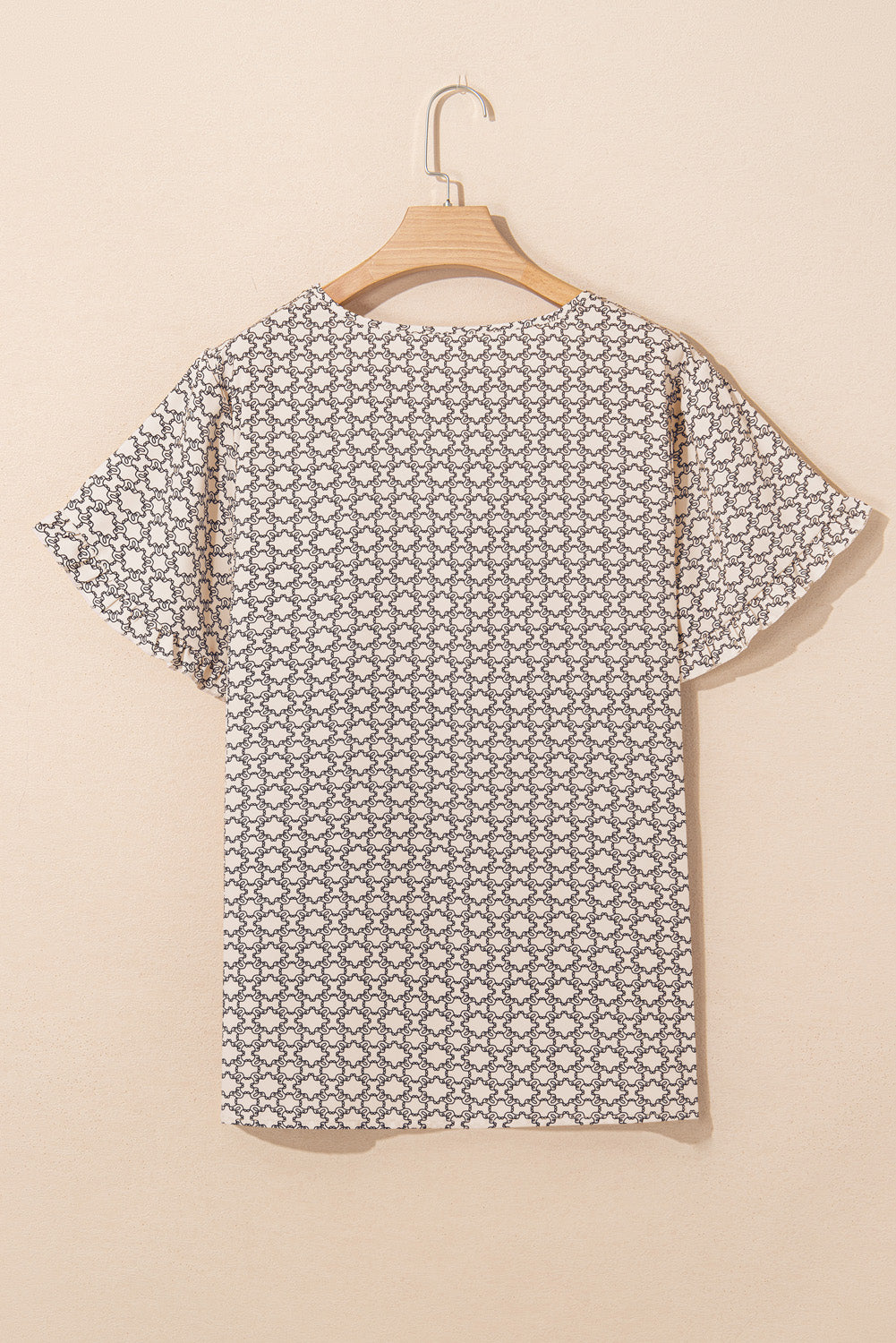 Khaki Geometric Print Frill Tulip Sleeve Plus Size Blouse Plus Size Tops db2d60d09ec7b924