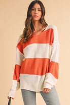 Orange Colorblock V Neck Side Slits Sweater Sweaters db6767ffa7661aac