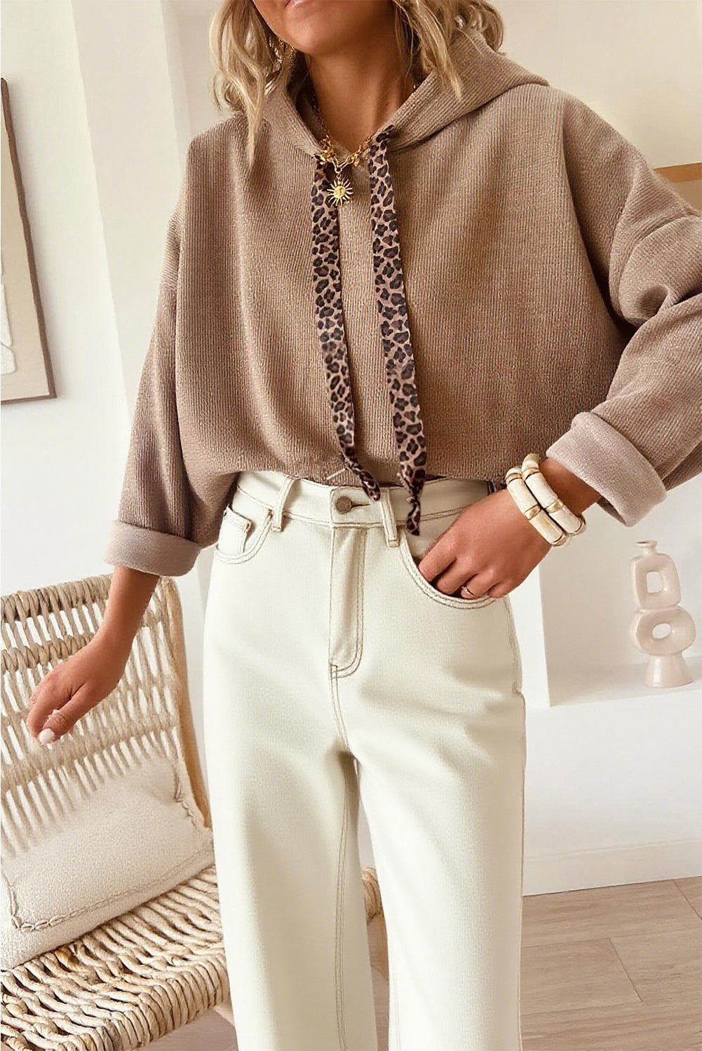 Smoke Gray Thermal Textured Leopard Drawstring Baggy Hoodie Sweatshirts & Hoodies dbb2944288a2a923