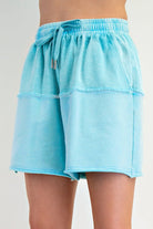 Aruba Blue Solid Color Pullover Top Plus Size Raw Hem Shorts Set Plus Size Matching Sets dbe5a877d92ddb46