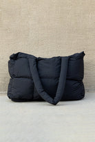 Black Solid Quilted Puffy Zipped Large Tote Bag Tote Bags dc02b6c6305425ee