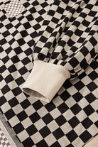 Khaki Mixed Checkered Pattern Patchwork High Low Casual Top Long Sleeve Tops dc0a25953f0bbae3