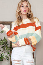 White Striped Color Block Drop Shoulder Knit Sweater Sweaters dc382d32c74b4b8b