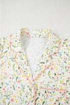 Beige Bow and Cherry Print Ruffle Hem Shorts Pajama Set Two Piece Shorts Sets dc94ea2612c04650