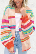 Multicolour Open Front Striped Colorblock Knit Oversize Cardigan Cardigans dca1f68ea878bfa2
