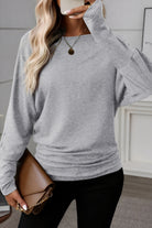 Light Grey Solid Color Round Neck Dolman Sleeve Top Long Sleeve Tops dcb99b907c17f7d5
