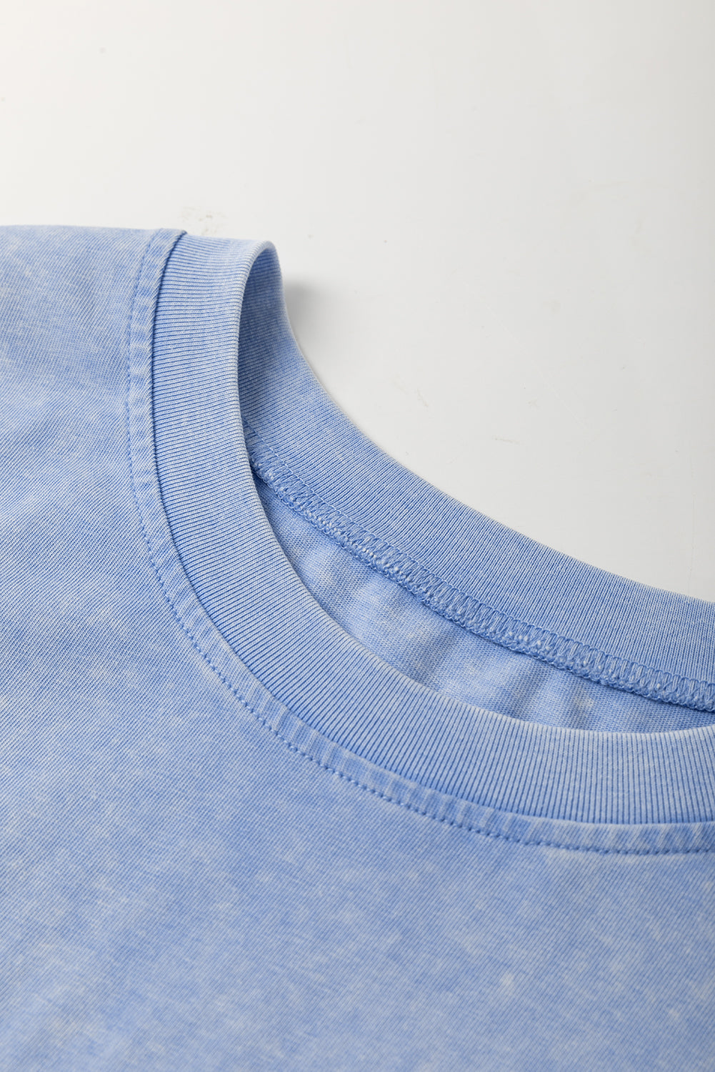 Sky Blue Mineral Wash Flower Patchwork Mini T Shirt Dress Short Dresses dcf672f9a7f4a3ee