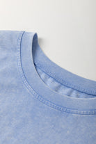 Sky Blue Mineral Wash Flower Patchwork Mini T Shirt Dress Short Dresses dcf672f9a7f4a3ee