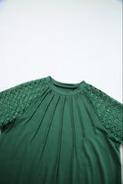 Blackish Green Seamed Detail Contrast Lace Raglan Sleeve Tee T Shirts dd25e0864c28fa16