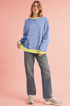 Blue Stripe Contrast Edge Cross Seam Oversized Pullover Sweatshirts & Hoodies dd32c31222e34e6e