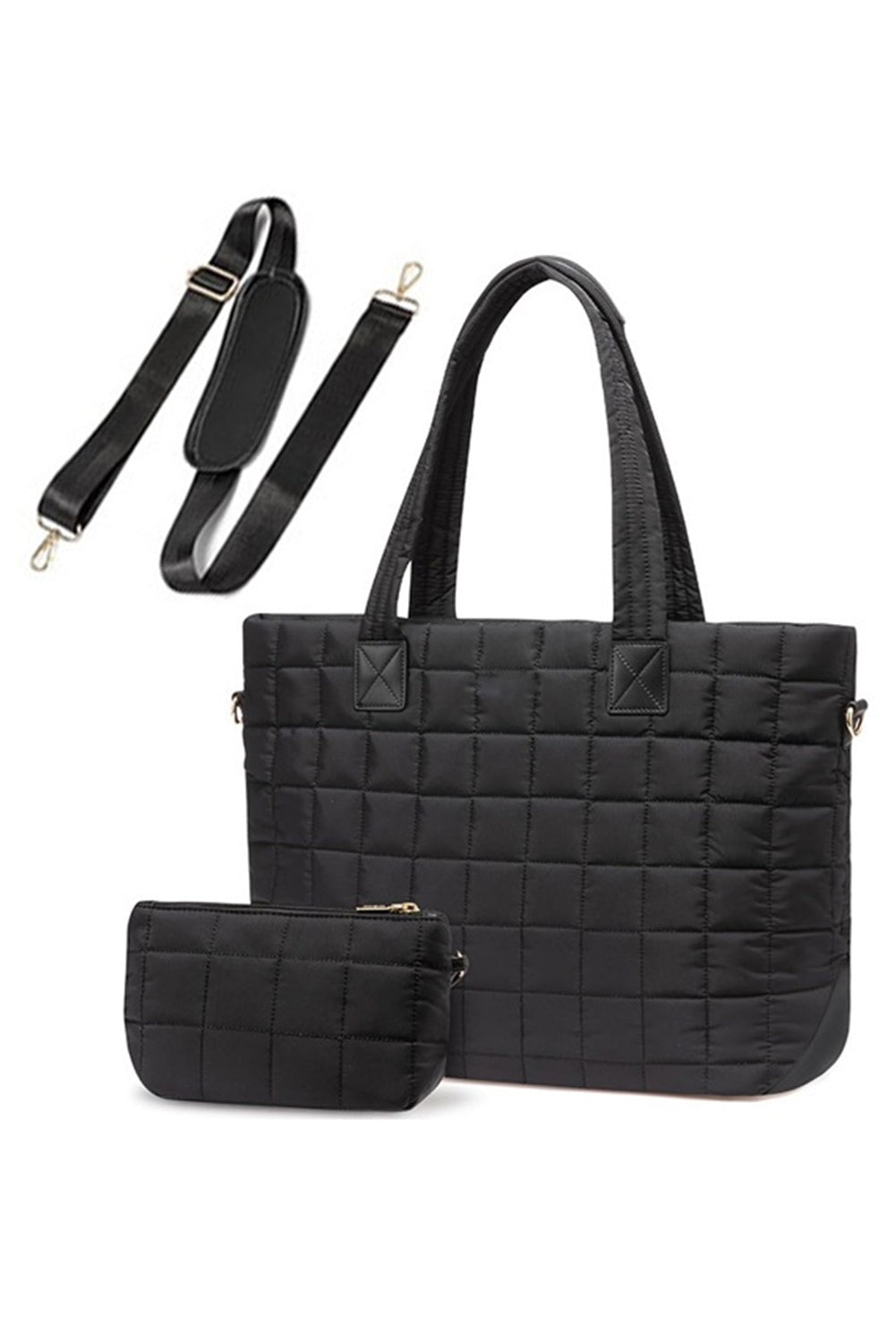 Black Quilted Patchwork Large Tote Bag and Clutch 2pcs Set Tote Bags dd604c1446c2a8ad