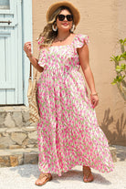 Pink Plus Size Ruffle High Waist Floral Maxi Dress Plus Size Dresses dd63c4b59679c61d