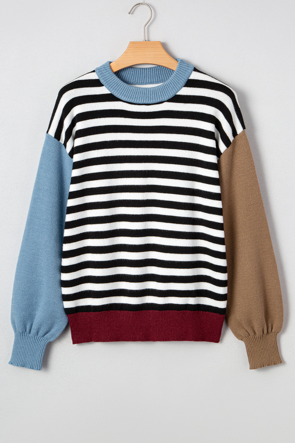 Black Striped Colorblock Patchwork Long Sleeve Sweater Sweaters dd7c6dcebc8368ed