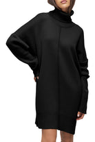 Gold Flame Solid Color Turtleneck Drop Shoulder Loose Sweater Dress Sweater Dresses dd99ddbcc5d538a6