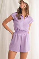 Orchid Bouquet Solid Color Cap Sleeve Zipper Romper Rompers ddc32180b557878d