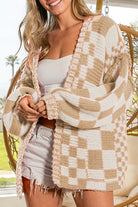 Orchid Petal Colorblock Checked Open Front Knitted Cardigan Cardigans de844c104b4f8173