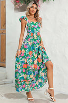 Green Boho Floral Print Ruffle Sleeveless Tiered Maxi Dress Maxi Dresses ded8e4b328e5dfb3