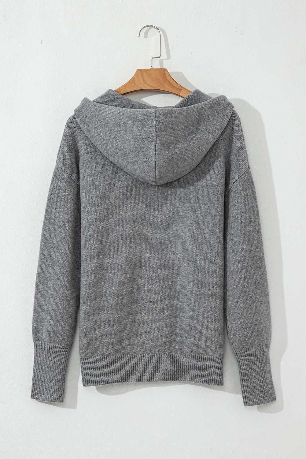 Medium Grey Hooded Button Up Drop Shoulder Sweater Cardigan Cardigans df30b865e940b43f