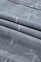 Sky Blue Bow Print Light Wash Raw Hem Denim Jacket Jackets df4d5e6cdf358347