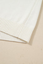 White Plaid Heart Embroidered Cuffed Drop Shoulder Crew Neck Sweater Sweaters df7043f5e2c89409