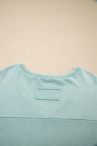 Mist Blue Mineral Wash Exposed Seam Buttoned V Neck Pullover Top Long Sleeve Tops df8354c32dde1149