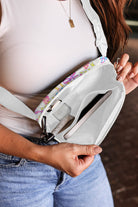 White Bow Print Zipper Wide Belt Crossbody Bag Crossbody Bags dfb2204d2d9ab481