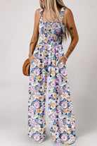 Green Floral Square Neckline Stretch High Waist Jumpsuit Jumpsuits dfc6c985ff5f395d