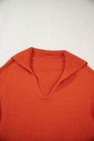 Flamingo Ribbed Edge Collared V Neck Loose Fit Sweater Sweaters dfd87f560ba08c86