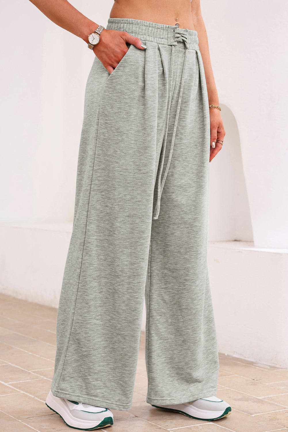 Burgundy Tied Elastic High Waist Pleated Detail Solid Sweatpants Pants & Culotte dfdd46ba9c389881